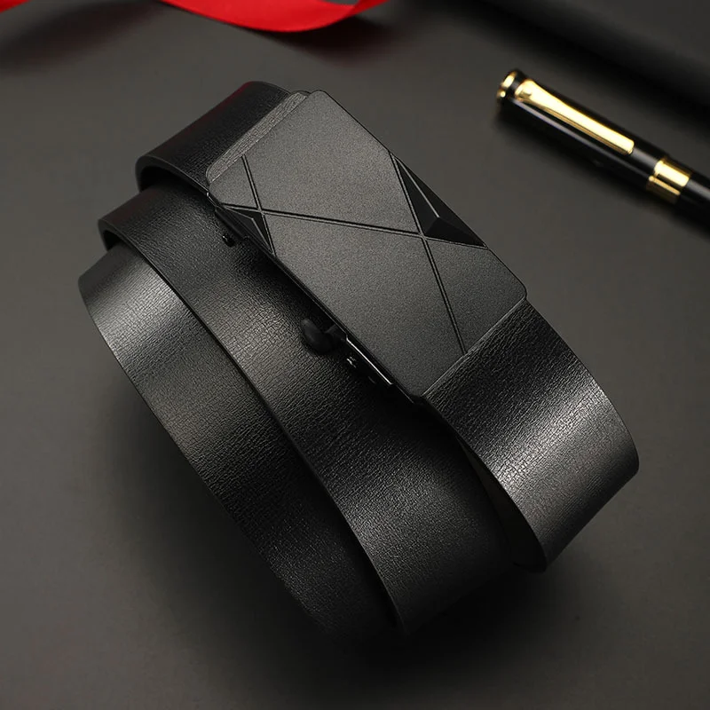 Luxury PU Leather Ratchet Belt for Men - Automatic Buckle wi