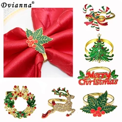 6Pcs Christmas Napkin Rings Deer Xmas Tree Wreath Rhinestone Napkin Holders for Holiday Christmas Wedding New Year Table Decor