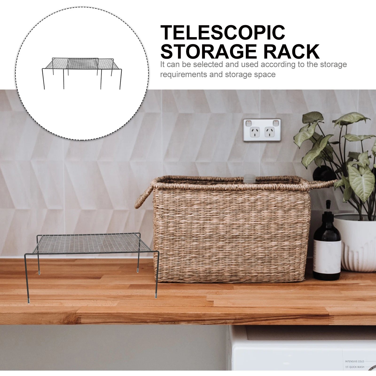 

Telescopic Storage Rack Iron Grid Black MultiPurpose Kitchen Bathroom Space Saving Retractable Shelf Seasoning Holder Sturdy