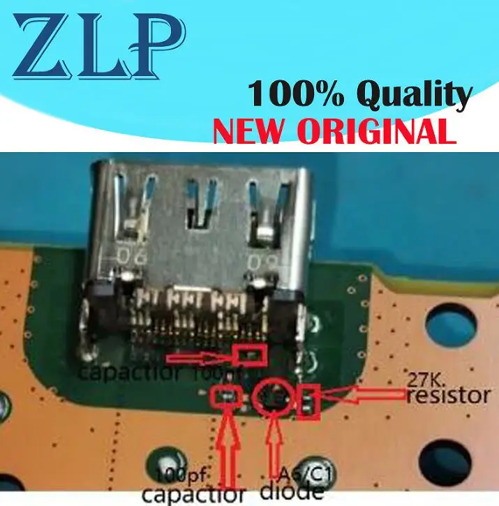 Near-HDMI Port TOP Front Side  C1 Diode, 27K Resistor,100PF 100NF Capacitor, For PlayStation 5 PS5