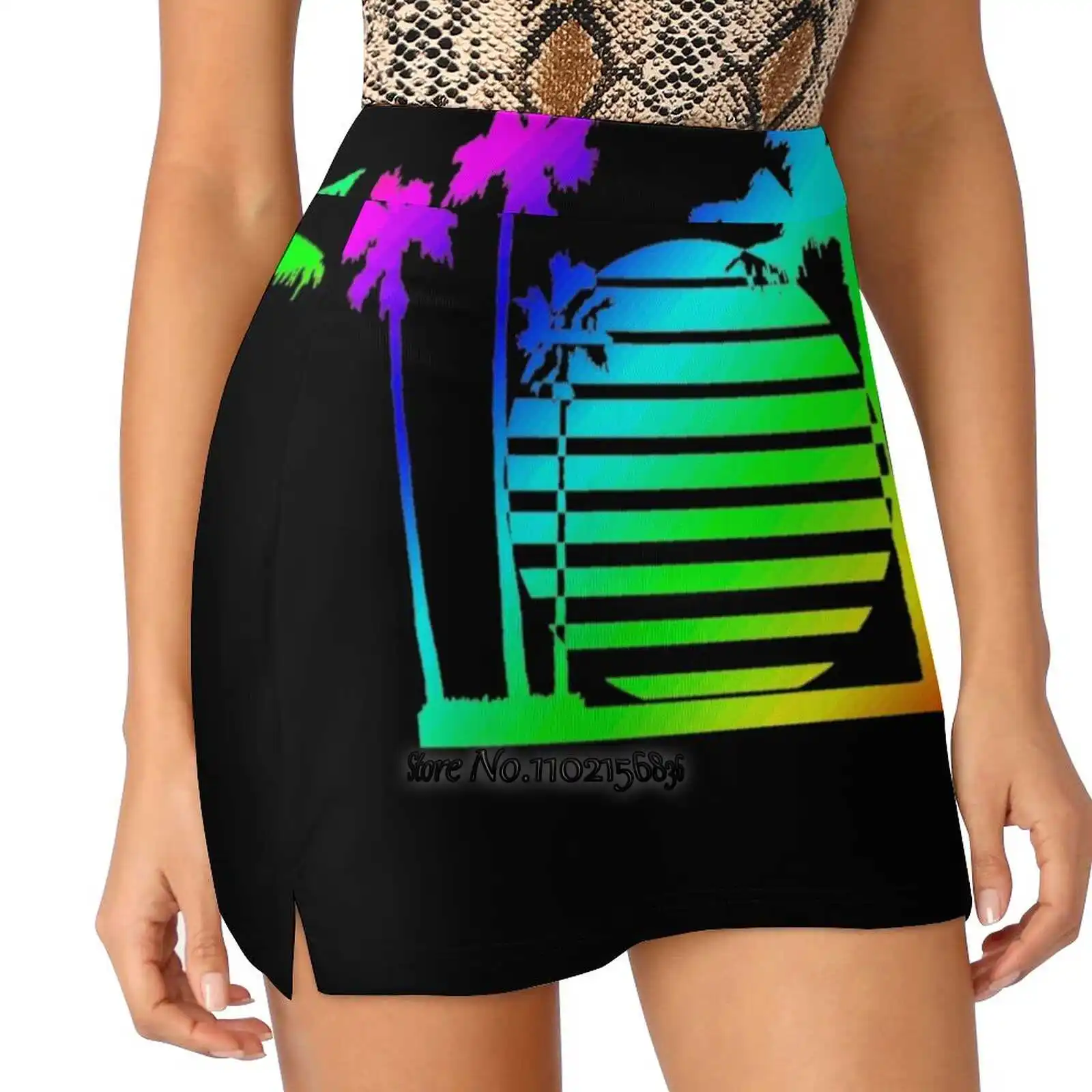 Palm Beach Sun Women Sports Lining Skirt Tennis Dance Fitness Short Printed Skirts Palm Beach Sunset Vacation 80S Summer Summer