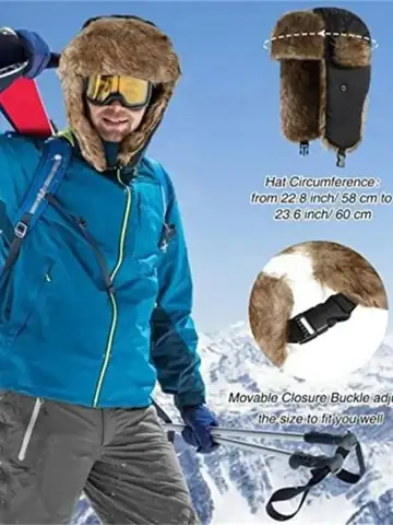 Men's Warm Soldier Hat Winter Pilot Patrolman Earmuffs Polyester Fiber Warm Russian Ski Hat Windproof Cold Pilot Hats