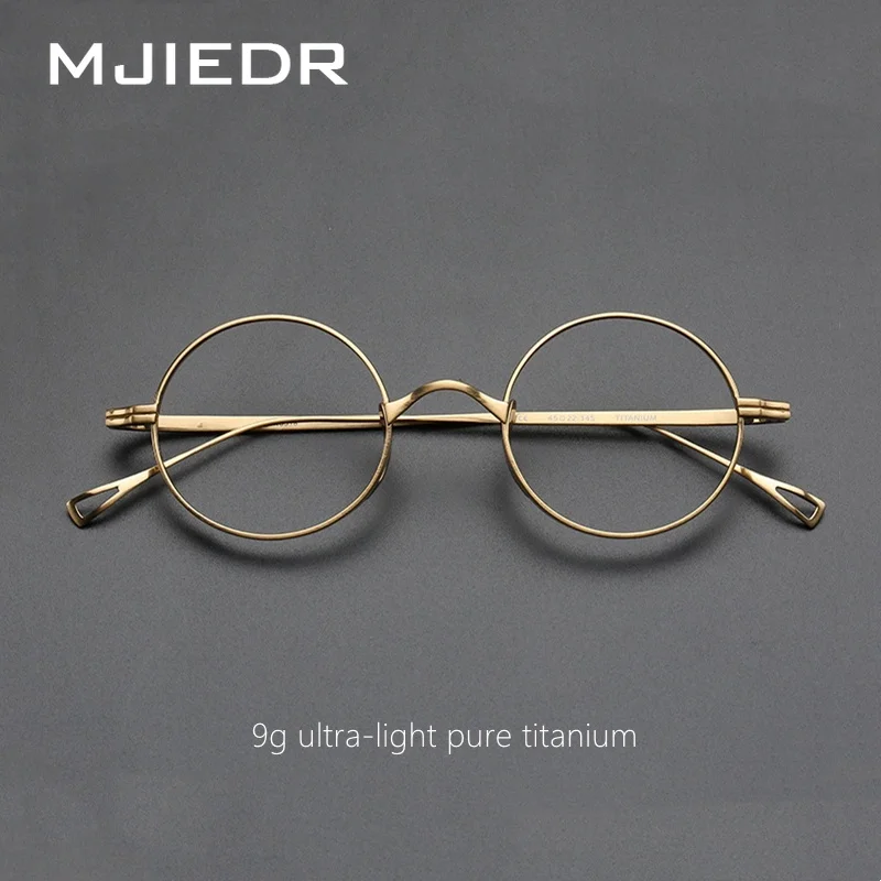 MJIEDR Japanese Style 9g Ultra-Light Vintage Small Round Frame  Pure Titanium frame for Men and Women design as KameManNen