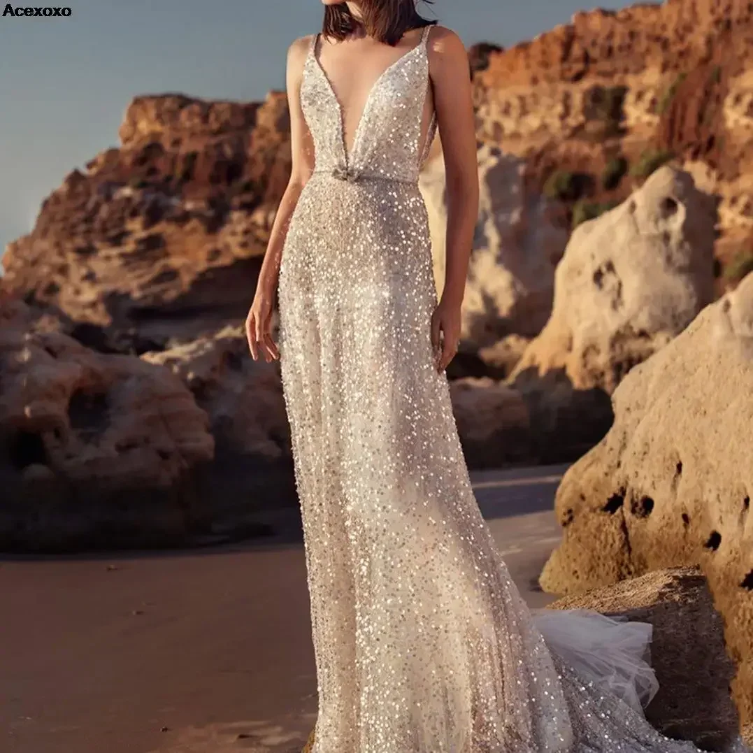 

2023 summer new women's fashion casual V-neck sleeveless sequin waist sexy halter dress