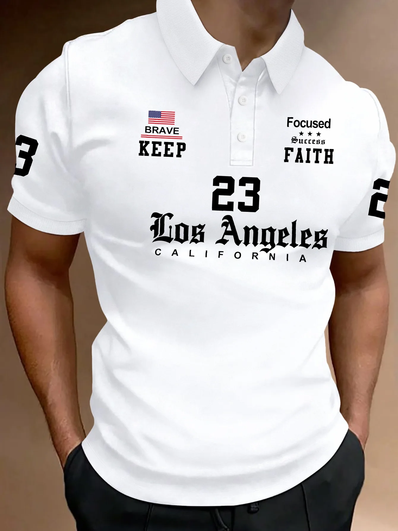 New Men's Short Sleeved Polo, Street Style English Inspirational Text Printed Polo