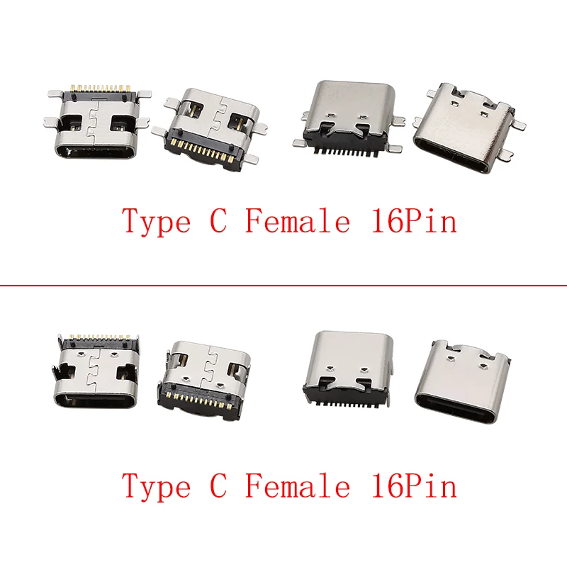 10Pcs USB Type C Connector 16 Pin Female Charging Port PCB Soldering DIY Repair USB-C Adapter 16P USB Type-C Socket Connectors