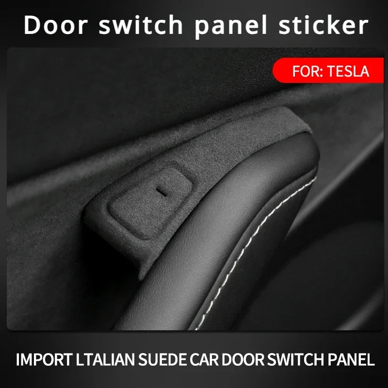 For Tesla Model 3 Model Y Suede Car Window Lifter Switch Control Panel Button Decor Sticker for Tesla LHD Interior Accessories