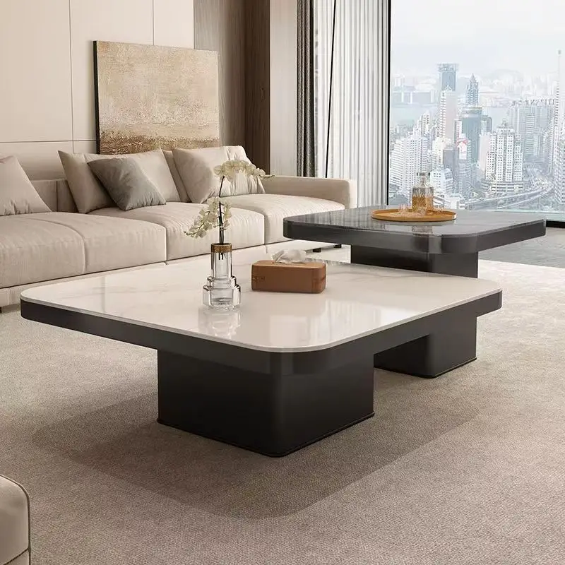 

Living room household Italian high-end square rock slab light luxury small apartment simple coffee table Living room minimalist