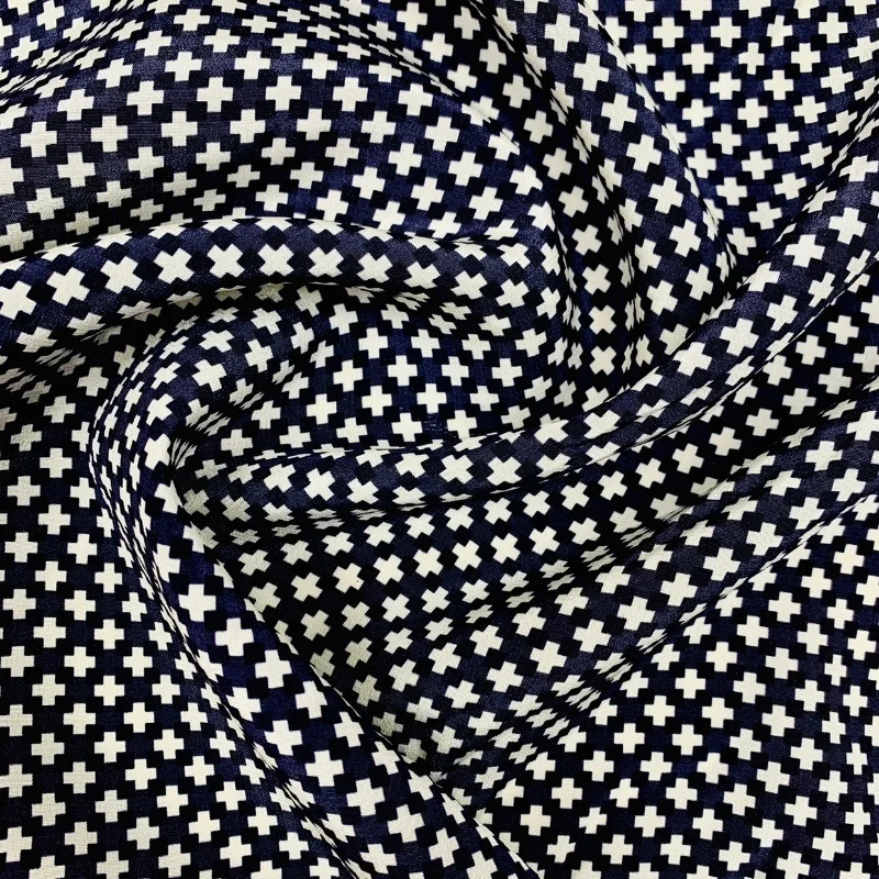 

1 метр, 100% тутовый шелк, креповая шелковая ткань 16 Momme, темно-синяя с крестообразным принтом, ширина 140 см, 55 дюймов, по дворам JX051