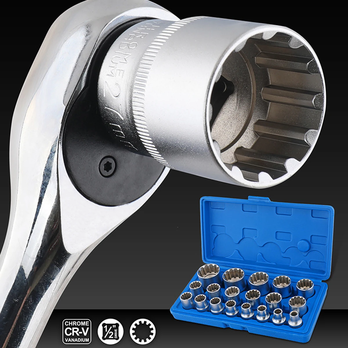 1/2 Socket Wrench Multi-tooth Nut Set Socket for 6/12 Edge Multi-function Tooth Type Short Sleeve