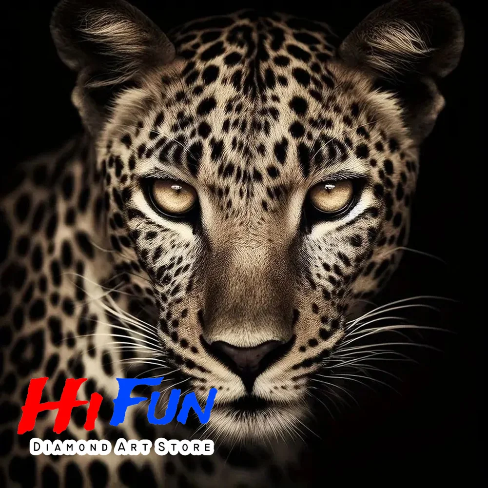 

DIY Diamond Painting Wild Leopard Jaguar Portrait Full Round Diamond Mosaic Animal Bedroom Poster Motivation Wall Art Decor