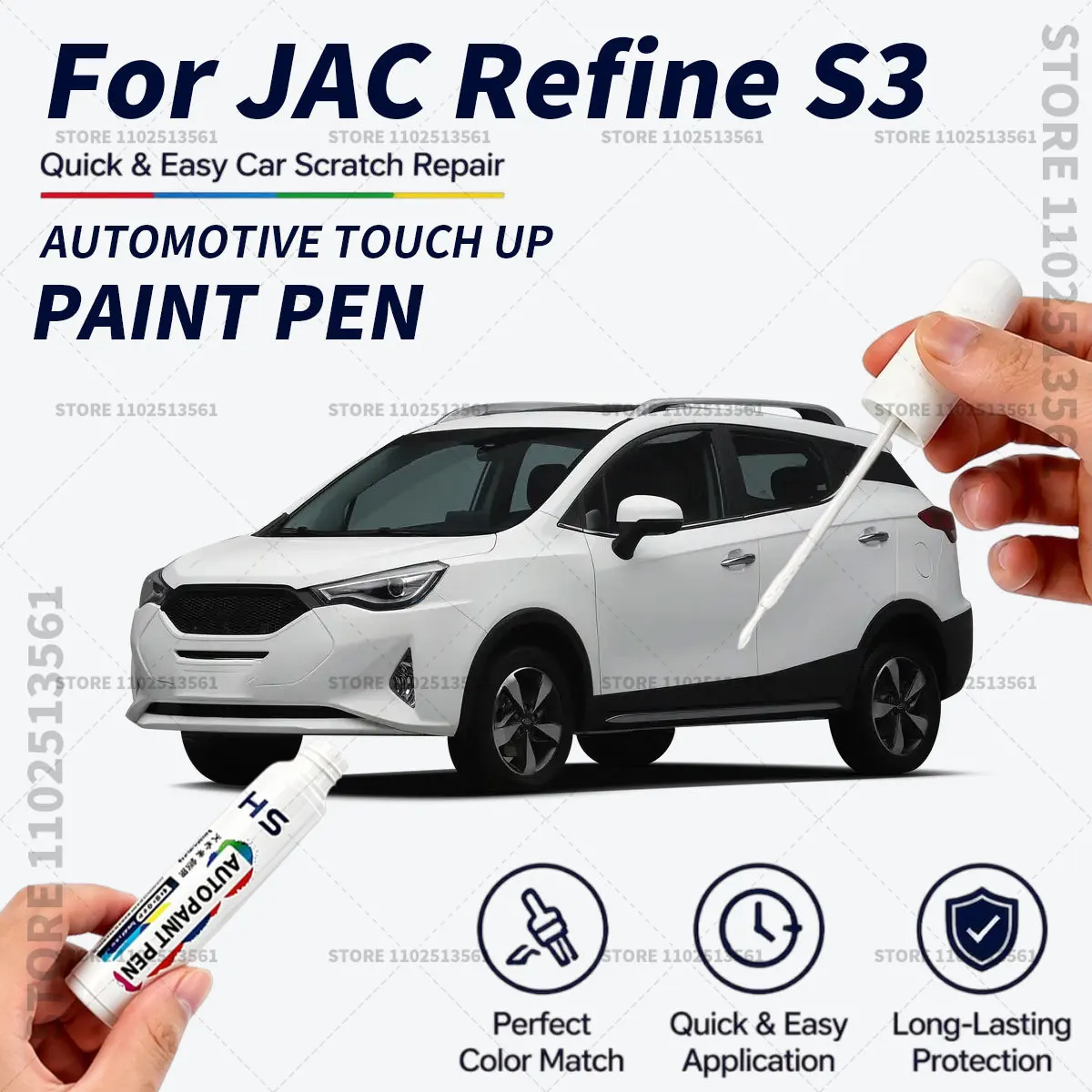 

For JAC Refine S3 White Black Quick Dry Car Touch Up Paint Pen Auto Scratch Repair Brush for Paint Chips Scratches and Scuffs
