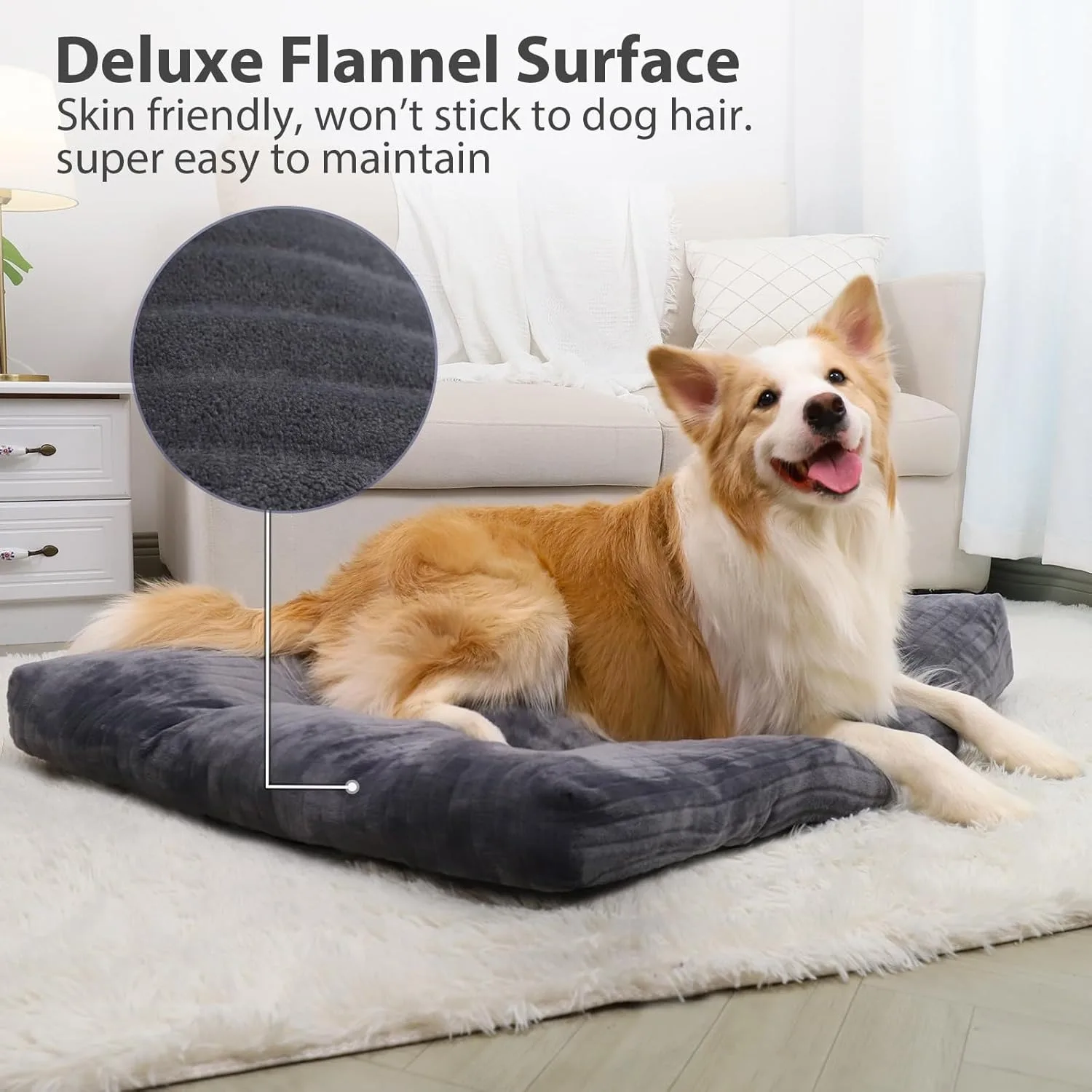 Washable Dog Bed for Large Dogs, Soft Comfortable Crate Pad, Anti-Slip Fluffy Pet Sleeping Mat, Durable Dog Bed for Large Crate