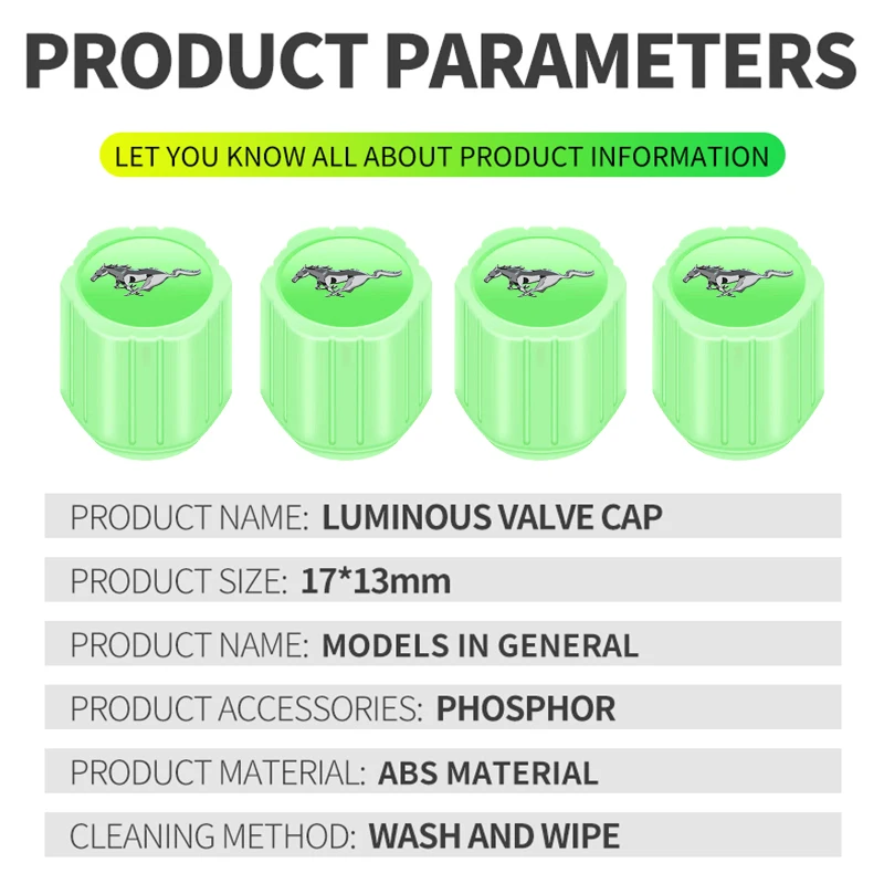 مضيئة عجلة دراجة نارية الإطارات سيارة الإطارات صمام قبعات الفلورسنت لفورد موستانج 2015 2017 2018 2005 2006 2007 2008 شيلبي #3