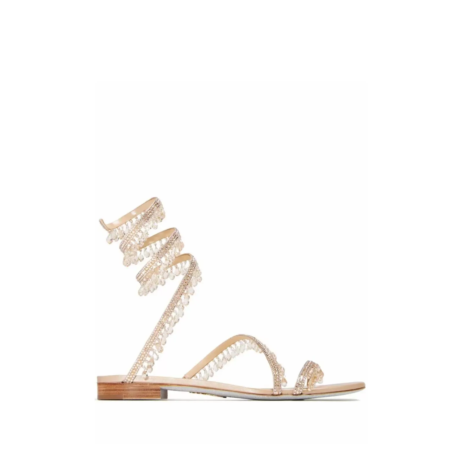 Colorful Crystal Pendant Snake-shaped Sandals Wrapped Rhinestone Decorated Cross-border Flat-round-toe Wide-size Sandals