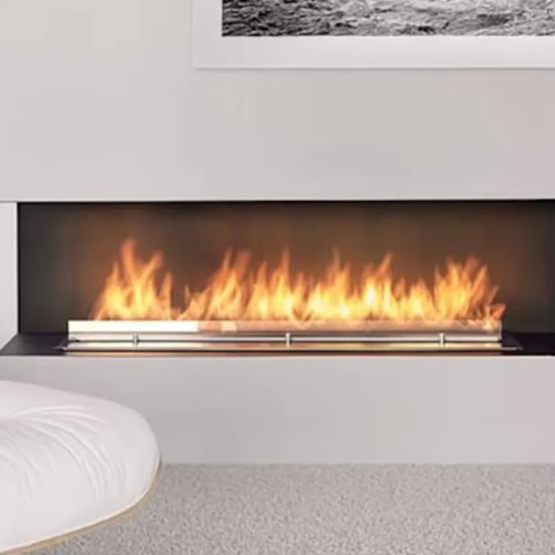 Deluxe Moderner Bio-Kamin für den Innenbereich mit Fernbedienung, linearer Brenner aus Ized-Stahl, Ethanol-Einsatz, Installationstyp