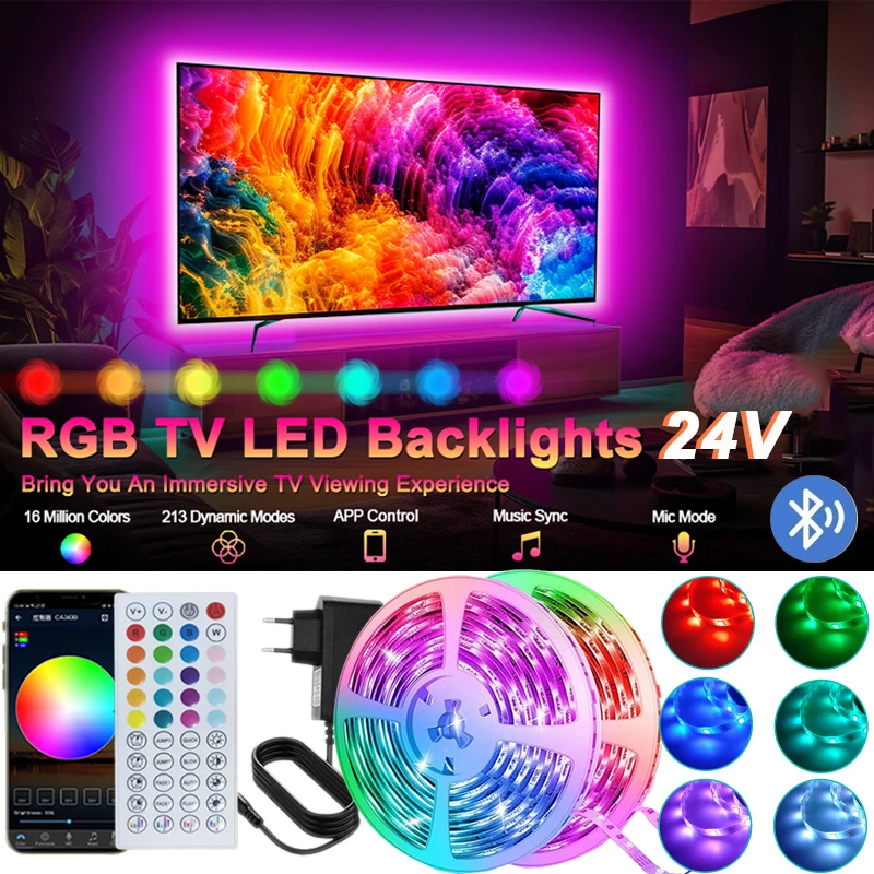 جديد 24 فولت RGB LED قطاع أضواء 40 متر/30 متر/20 متر/10 متر/5 متر بلوتوث APP الموسيقى مزامنة حبل ضوء للكمبيوتر إضاءة خلفية للتلفاز عيد الميلاد ديكور المنزل