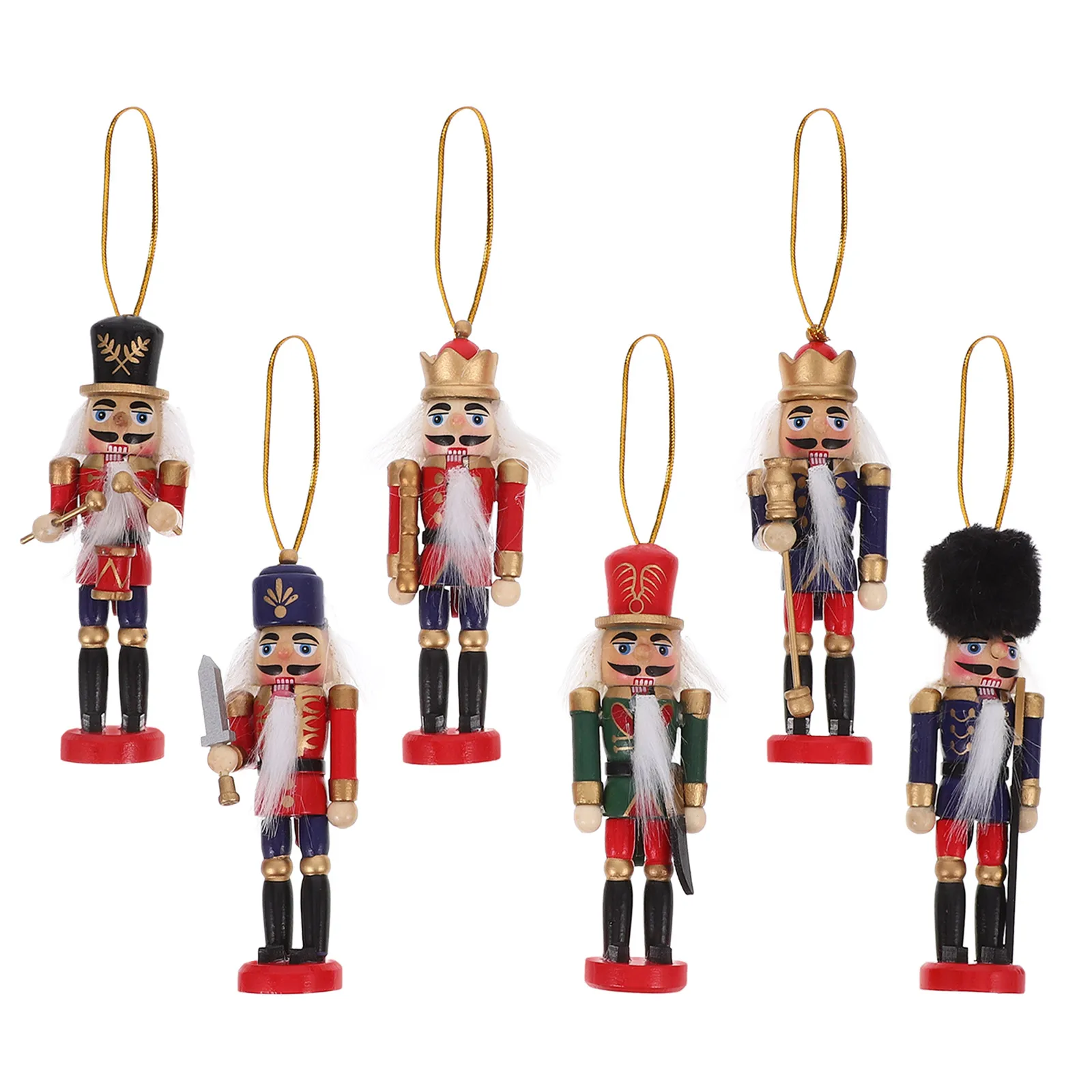 

6pcs Wooden Nutcracker naments 12cm Colorful Walnut Man Christmas Decorations Xmas Hanging Figures Wood Soldier Pendants Craft