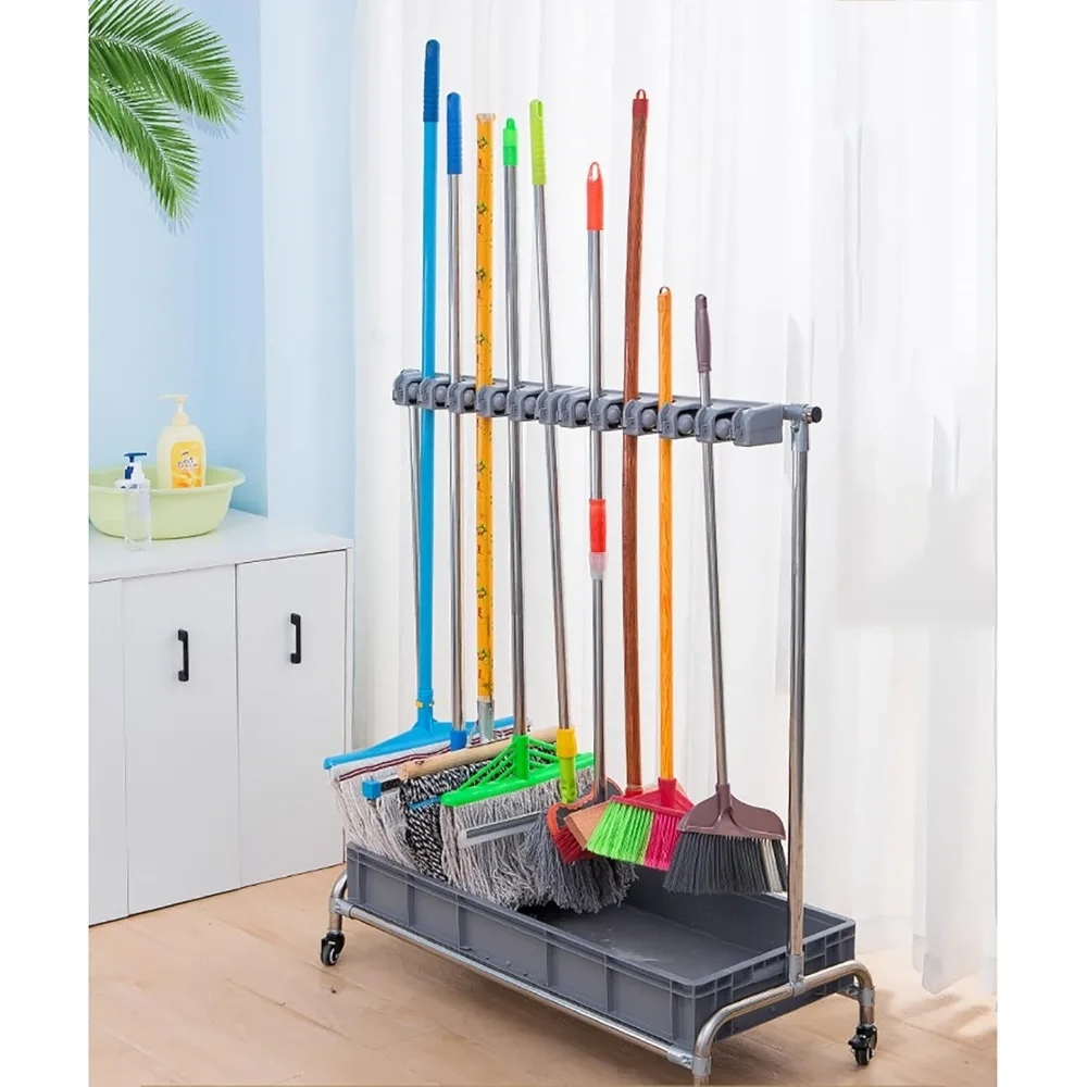 

Напольный органайзер для швабры и метлы: портативная тележка для хранения чистящих средств для влажных швабр