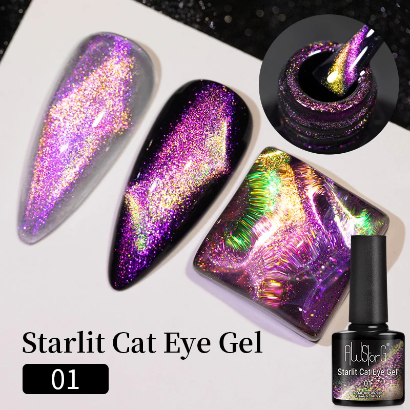 AWStorG 7,5 ml Starlit Cat esmalte de uñas de Gel magnético debe necesita Gel negro-Polaris luz remojo de Gel UV Varnis semipermanente DIY