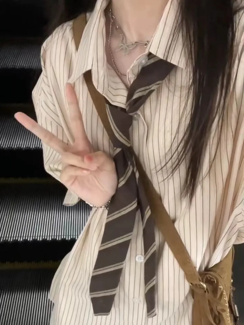XEJ modna koszula w paski eleganckie damskie bluzki z długim rękawem prezent krawat bluzki oversize dla kobiet letnia bluzka