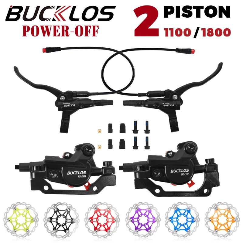 BUCKLOS E-BIKE Juego de frenos de disco hidráulicos 2 pistones bicicleta eléctrica Scooter Control de potencia palanca de cambios corte apagado frenos de bicicleta