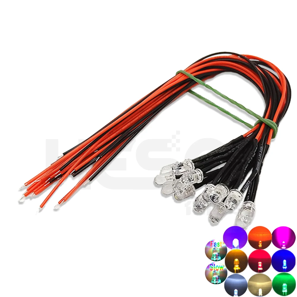 20Pcs/lot 20cm Pre Wired 5mm LED Light Lamp Bulb Prewired Emitting Diodes For DIY Home Decoration DC12V