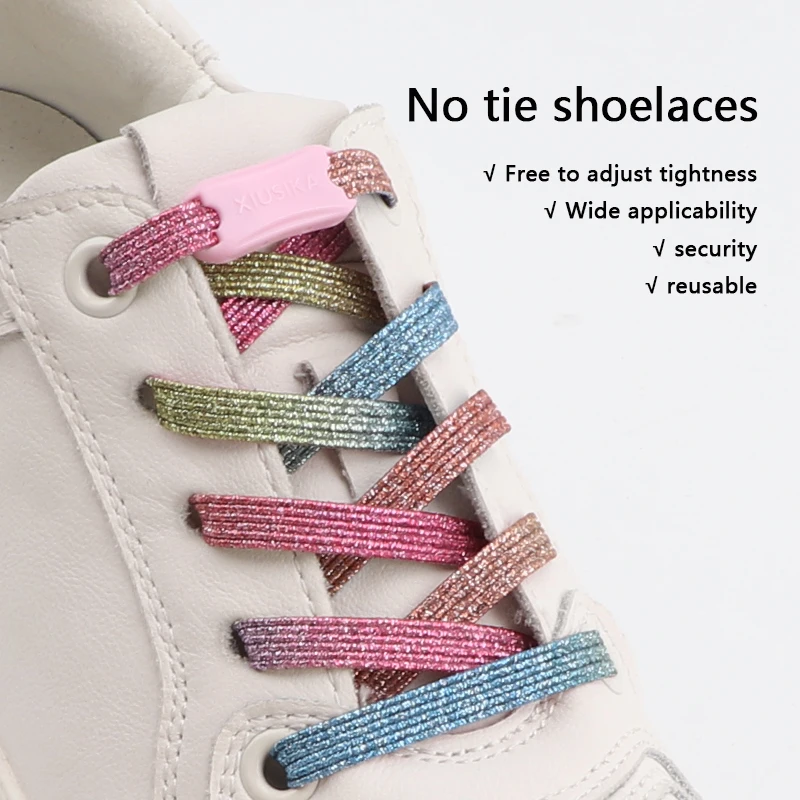 Rainbow Shoelaces Without Ties Elastic laces Sneakers Colorful Buckles Quick for Men Women Sports Shoes Rubber Band Shoestring