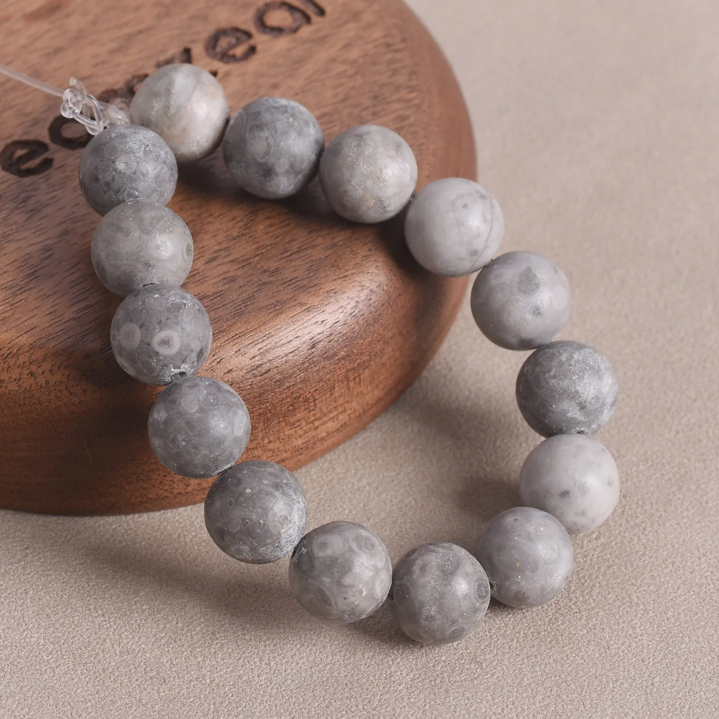Matte Gray Fossil Coral Round Beads, Natural Stone Beads,6mm 8mm 10mm Gray Spherical Loose Beads for Bracelet Jewelry Making view 4