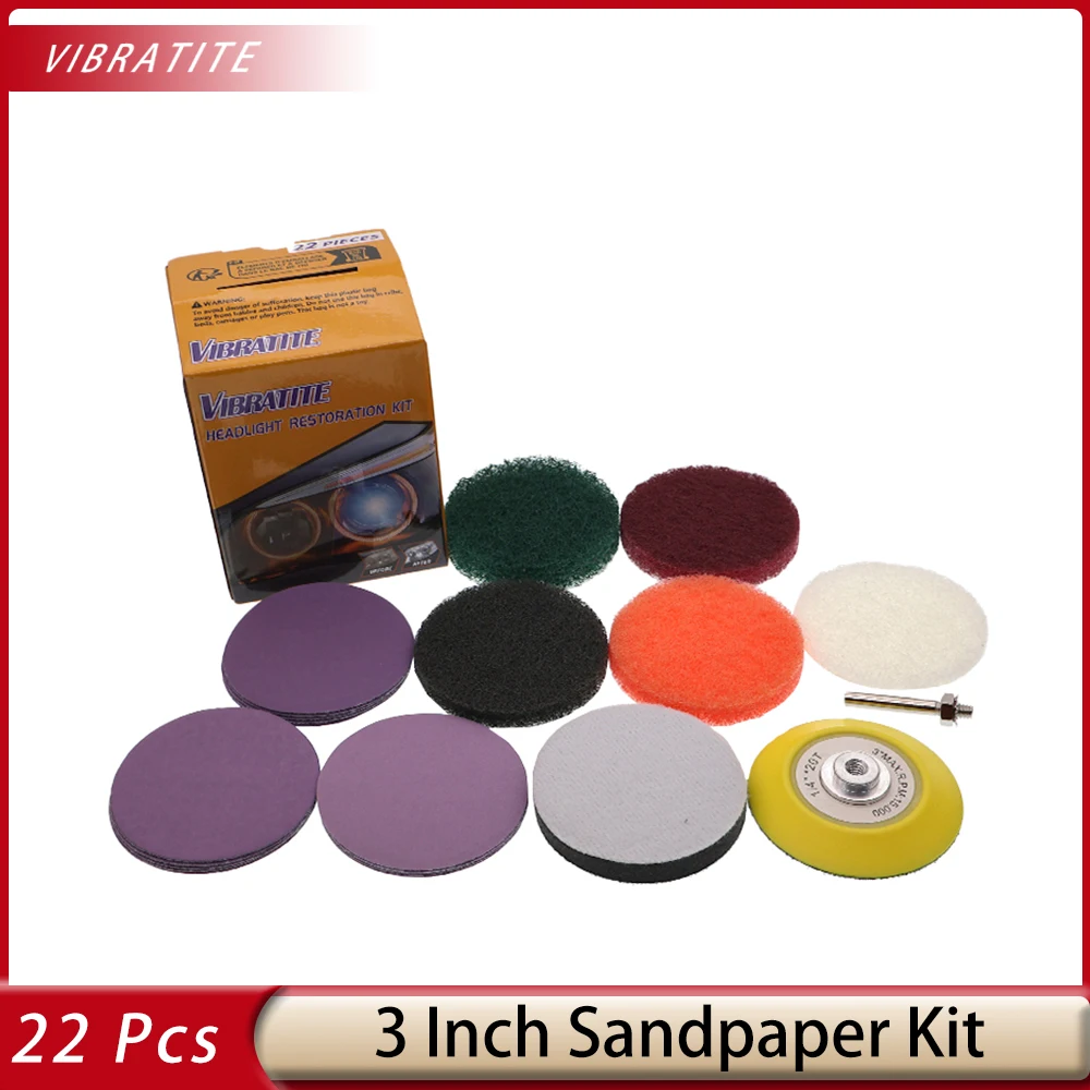 22Pcs Car Lights Kit Polishing Restoration Car Headlights Repair Set Car Care Sanding Discs Pad Wet Dry Sandpaper No Drill