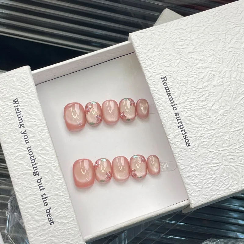 10-pcs-set-elegante-floral-olho-de-gato-manicure-imprensa-em-unhas-curto-forma-oval-brilhante-rosa-acentos-removivel-versatil-unhas-falsas