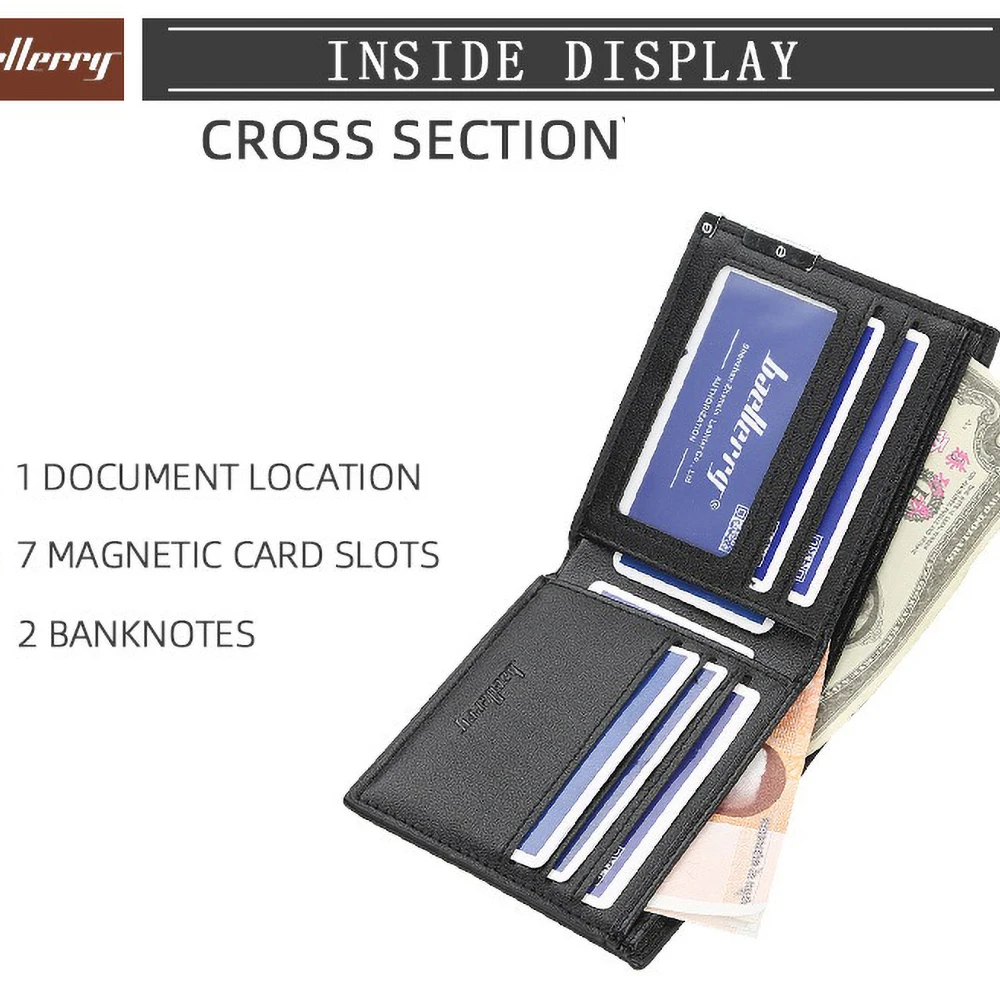 Men's Front Pocket Wallet Business Style RFID Blocking Zipper 6 Slots Slim PU Leather for Office