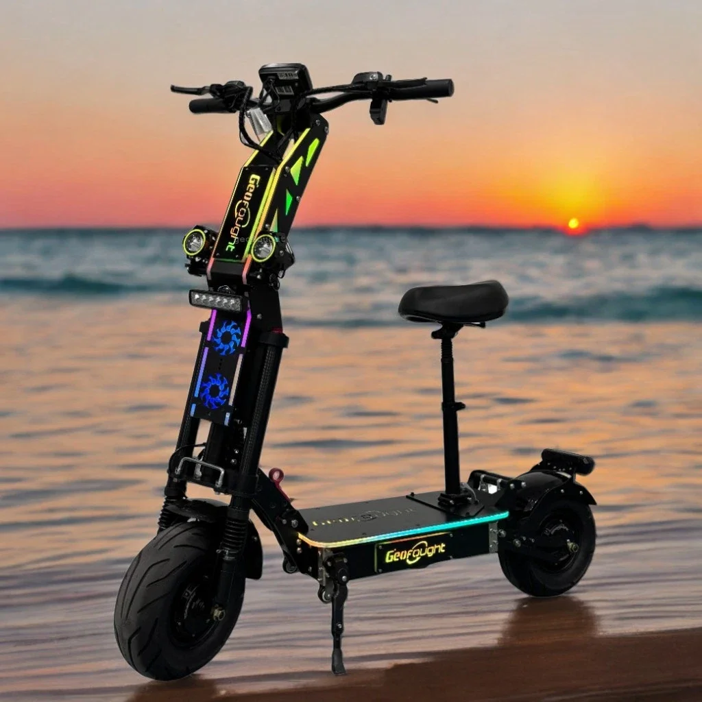 

Высокоскоростной 55-75MPH складной электрический самокат G14 для взрослых, мощный 72 В, 10000 Вт, 13-дюймовый дорожный самокат с двойным двигателем и сиденьем