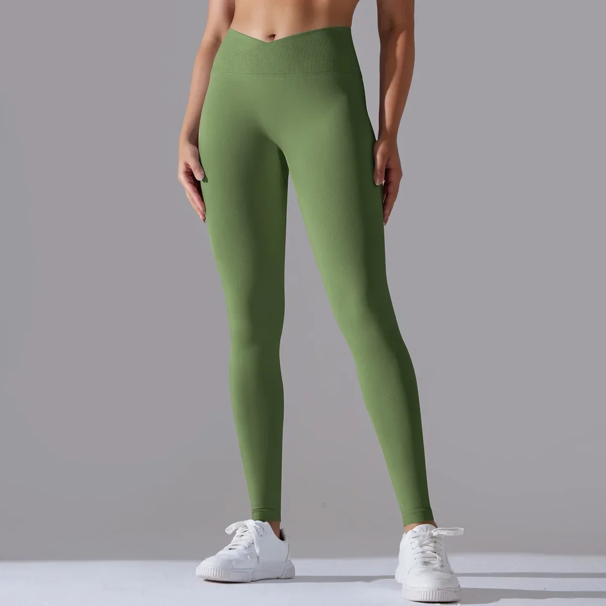 Seamless Knitted Yoga Pants Cross Waist Peach Hip Lift Yoga Running Cycling Pula Sports Leggings Breathable Fitness Pants