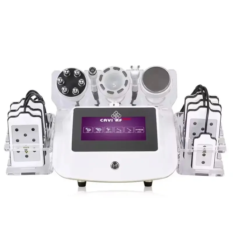 6-in-1 Fat Reducing Laser Equipment 40K Ultrasonic Liposuction Cavitation with 8 Pads Vacuum Beauty Machine for Slimming and Bea