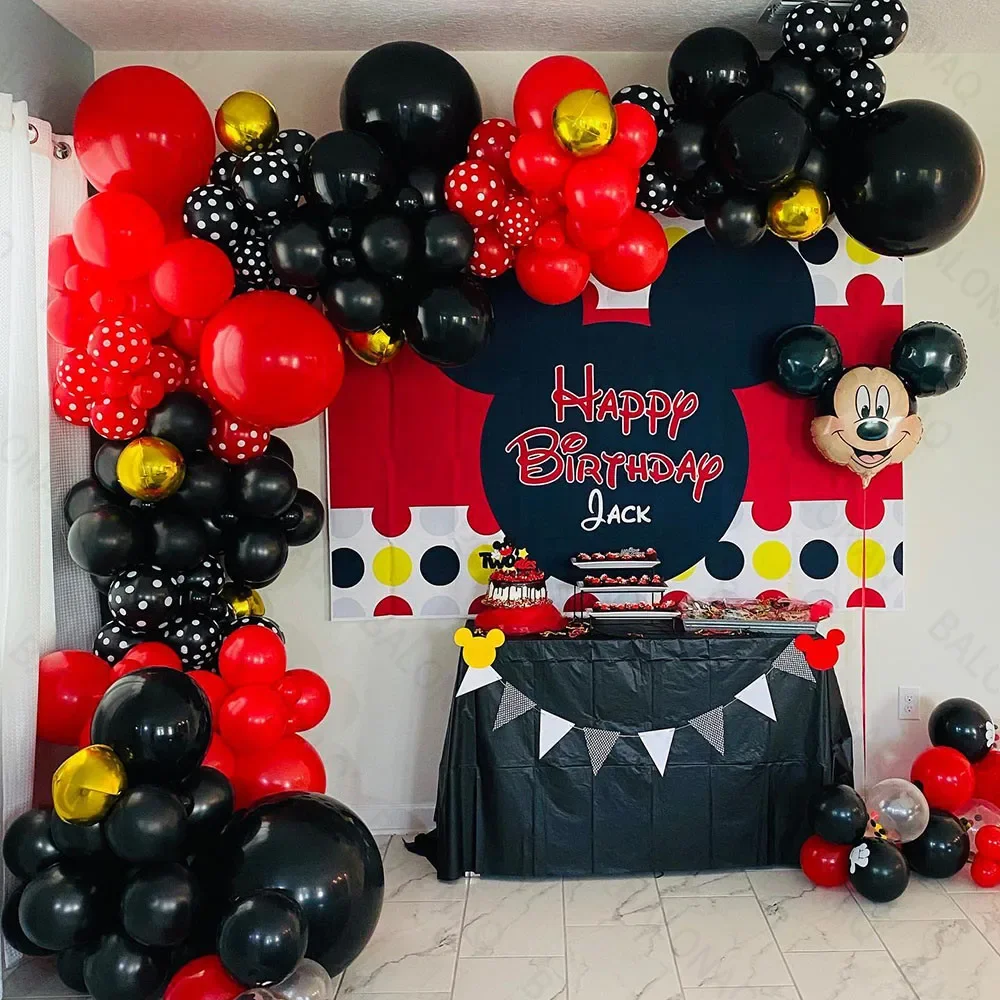 114pcs Mickey Minnie Mouse Balloon Cartoon Birthday Party Balloon Children Birthday Decorations Kids Classics Black Number Gift