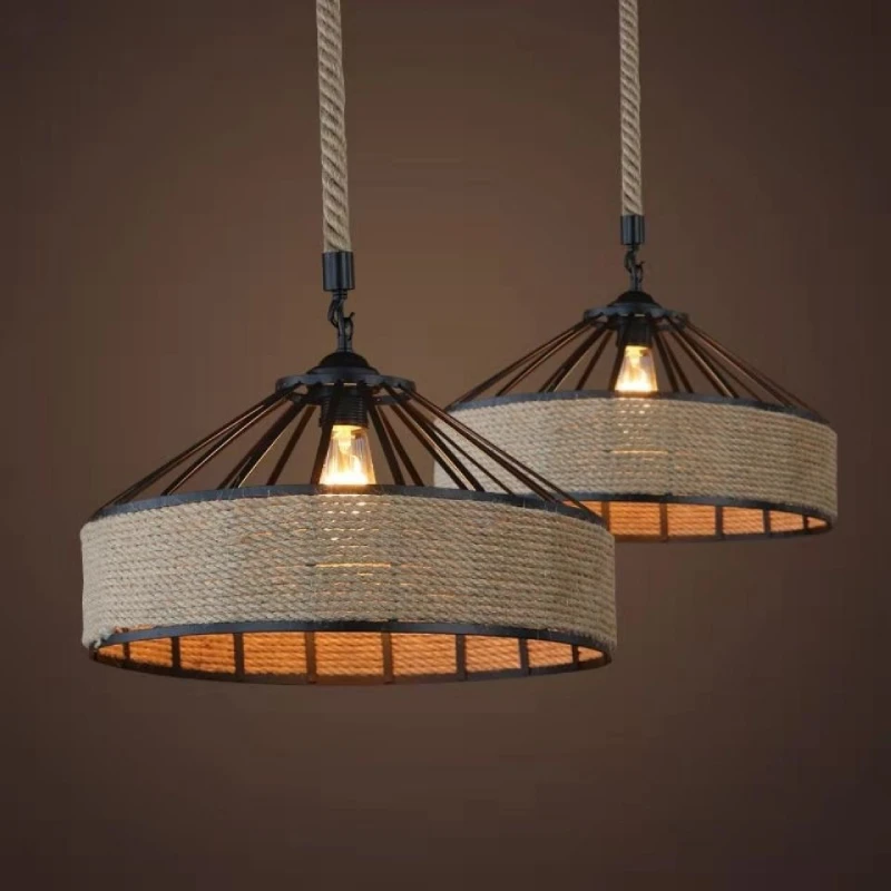 

Latest Retro Hemp Rope Pendant Lights Restaurant Industrial Style Creative Bar Restaurant Personality American Country Style Hot