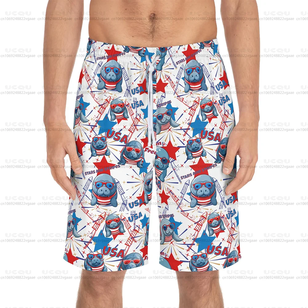 

Beach Shorts Manatee Swim Trunks Beachwear Summer Pants Men Boys Swimwear Vacation Adult Gifts Pool Party Freedom 4th Of July