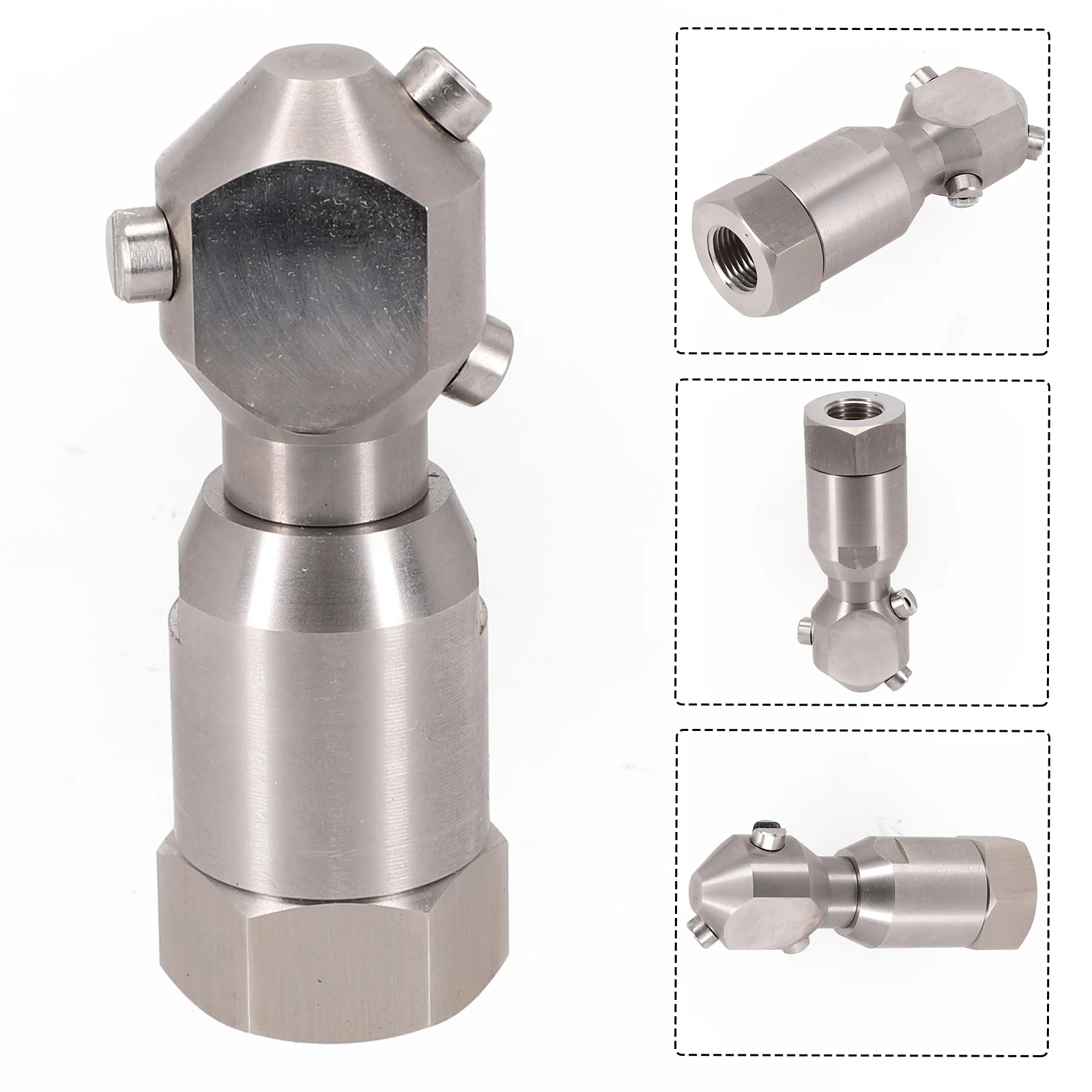 Stainless Steel 304 Rotating Spray Nozzle for Full Coverage Cleaning of Containers Buckets and Industrial Tanks