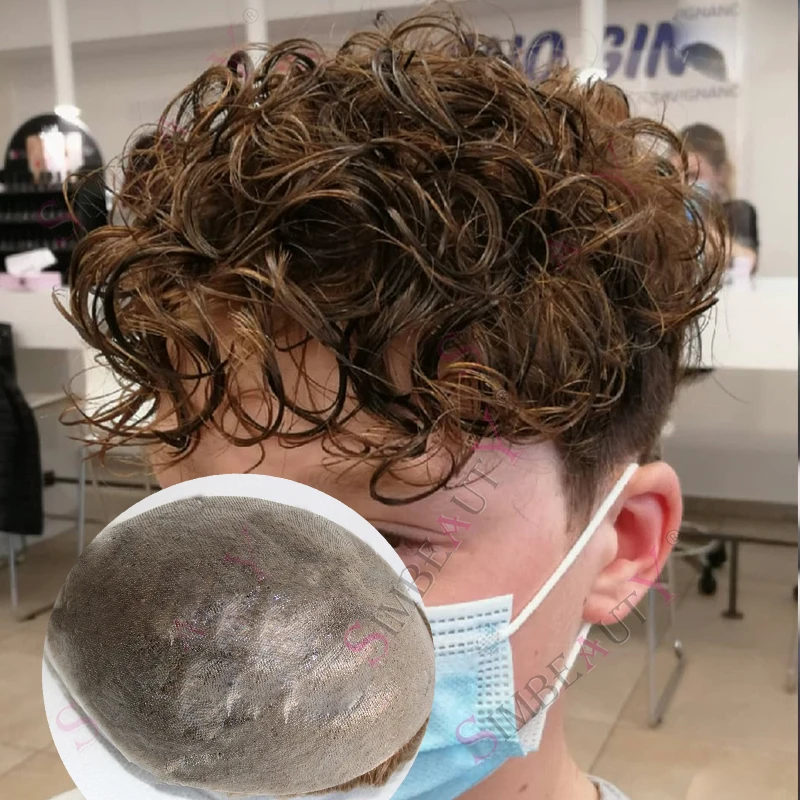 

26mm Loose Curly Light 80%Density 0.02mm Thinnest Micro Skin Mans Wig Undetected Hairline Blonde Gray HumanHair Vloop Men Toupee