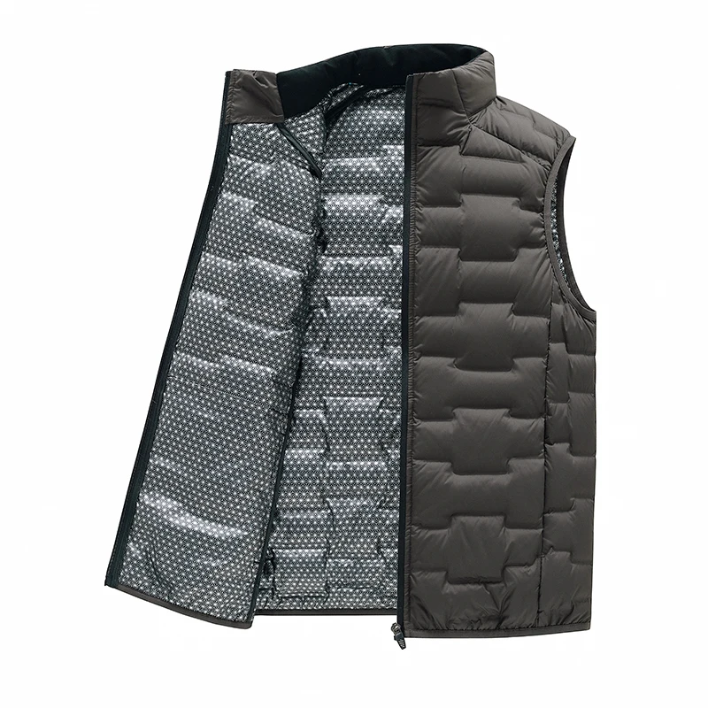 Graphene Down Vests Men Stand Collar Warm Pleated Winter Vests Classic Solid Windproof Sleeveless Waistcoats