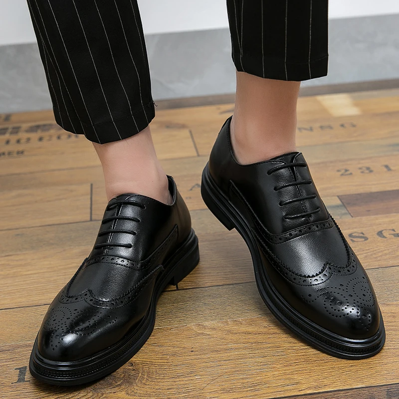 Fashion Dress Shoes Men lace up Business Shoes brogue Leather Oxford Social Shoes outdoor Boys Shoes wedding party shoes men