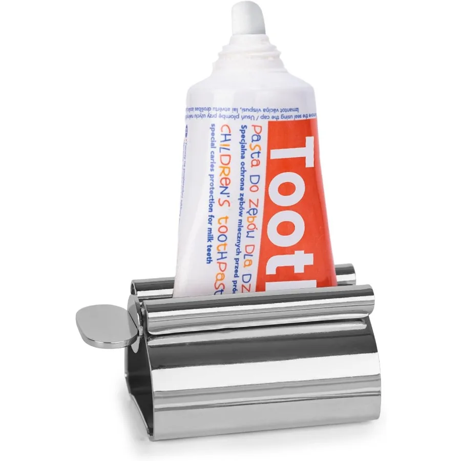 أداة توزيع أنبوب معجون الأسنان المعدنية المصنوعة من الفولاذ المقاوم للصدأ للاستخدام في الحمام، لون فضي يستخراج بكفاءة كل آخر Dro