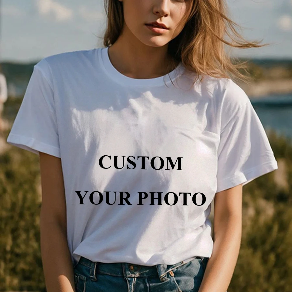 

Customized Printed Casual T shirt Harajuku Women DIY Your Like Photo or Logo White T-shirt Fashion Custom Female clothing Tshirt