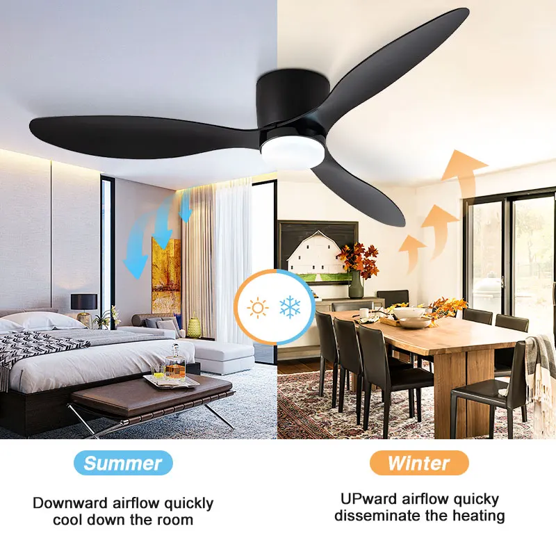 Silent LED Ceiling Fans with Lights 42inch 52inch Large Volume Ceiling Fan with Remote Control DC Motor 6 Speeds Timing 3 Blades