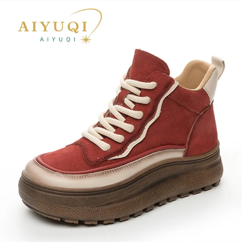 

Women Winter Shoes Boots 2025 New Genuine Leather Women Sneakers Boots Winter Warm Platform Color-Blocked Ankle Boots Women