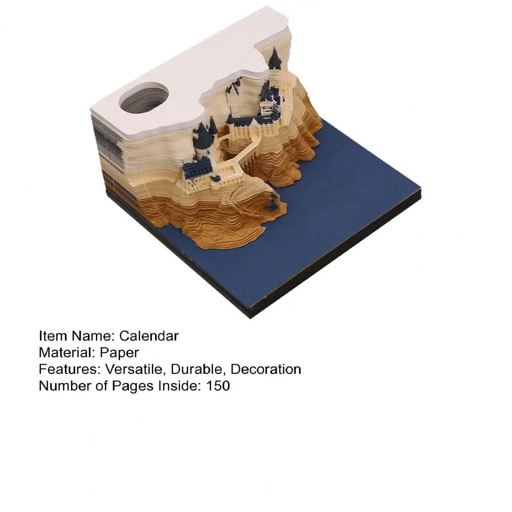 8cmウィークリーカレンダー、創造性を高める3Dキャッスルカレンダー、LEDライト付きペーパーカービングアートデスクカレンダー、ホームオフィスデコレーション用1セット