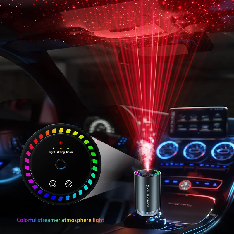 Car mounted perfume aromatherapy automatic spray odor removal aluminum alloy metal colorful atmosphere light star ceiling