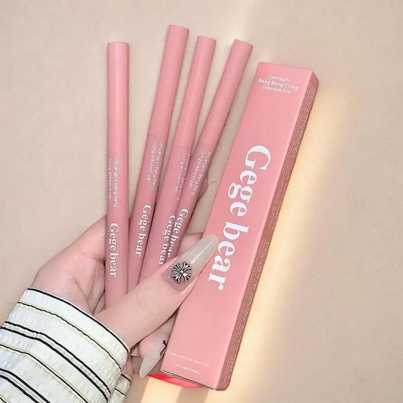 محدد عيون وهايلايتر ثنائي اللون 2 في 1 من Gege bear - قلم رصاص مثلث مقاوم للماء لتفتيح العين وتفتيح تحت العين