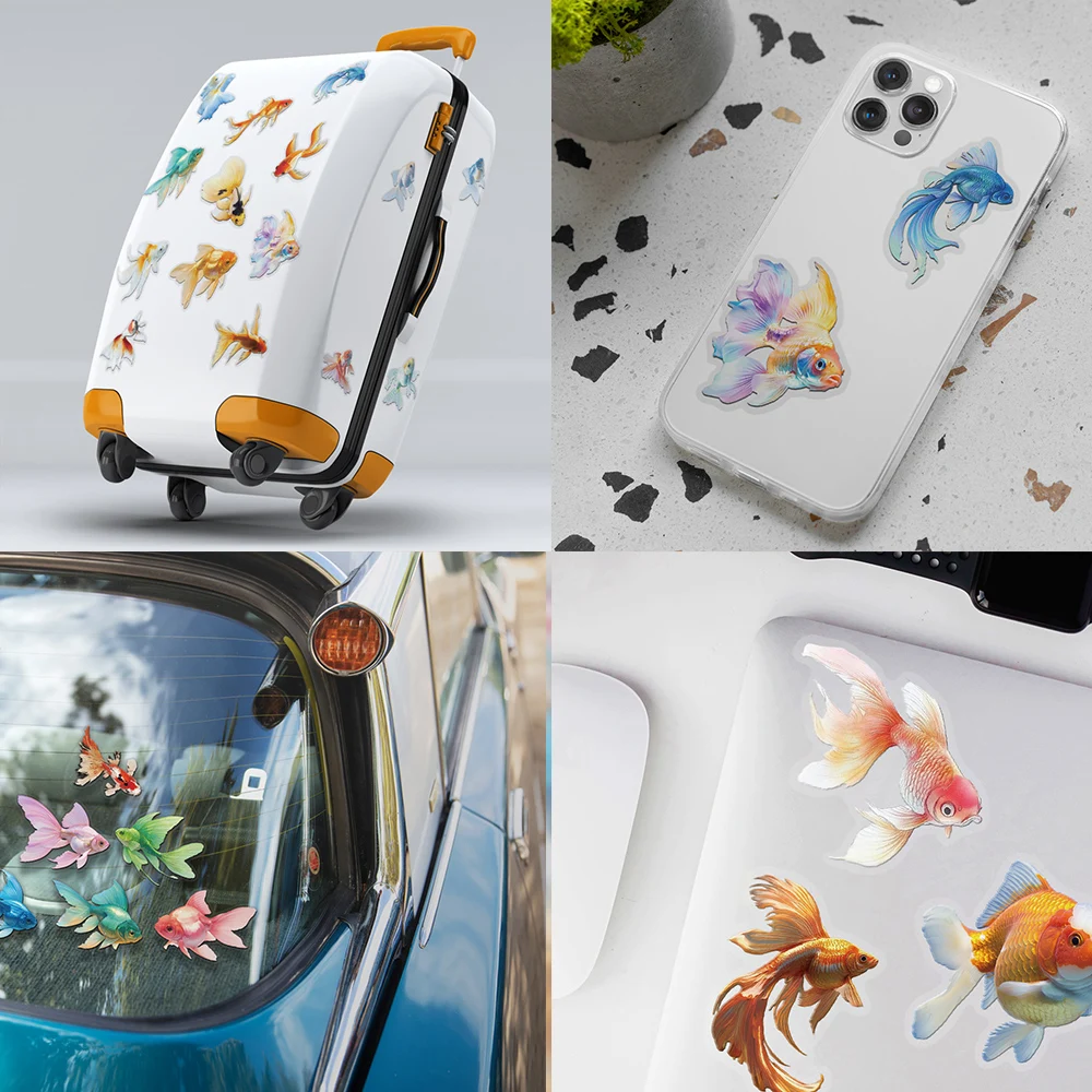 

50pcs goldfish transparent decorative stickers for New Year gift party decals laptop cellphone case skateboard luggage bike